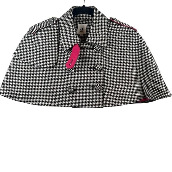 Vintage J Jodi Houndstooth Wool Cape Jacket and Skirt Set with Fuchsia Mock Neck - Picture 9 of 16